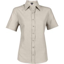 Ladies Short Sleeve Oxford Shirt - Stone