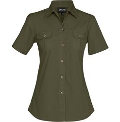 Ladies Short Sleeve Oryx Bush Shirt - Military Green