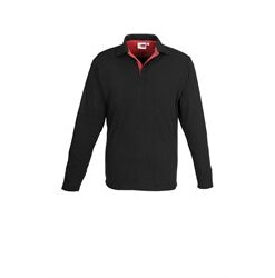 Mens Long Sleeve Solo Golf Shirt - Red