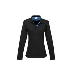 Ladies Long Sleeve Solo Golf Shirt - Aqua