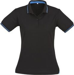 Ladies Jet Golf Shirt - Black with Cyan