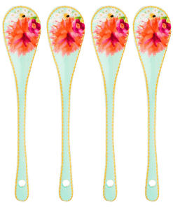 Teas & C's Dahlia Daze Ceramic Teaspoon Set of 4 | Sky | STD
