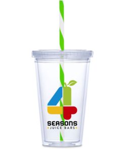 Malibu Double-Wall Plastic Tumbler & Straw - 470ml - Lime | L